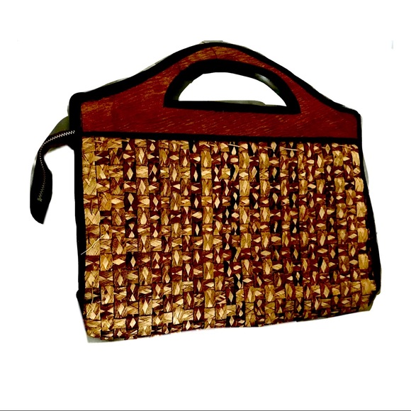 Vintage Woven Wooden Straw 1960’s Clutch Handbag - Picture 3 of 4